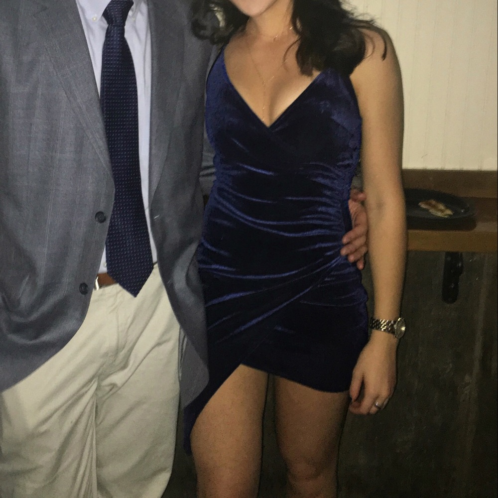 Navy body con velvet dress
